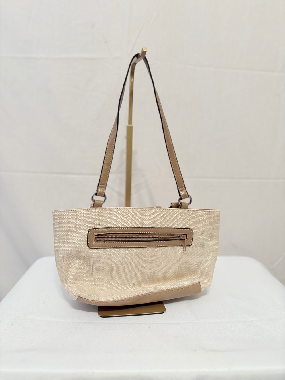 beige woven beach theme shoulder handbag from Rosetti. - Picture 3 of 11